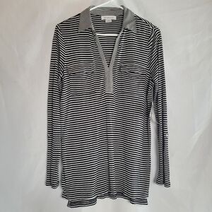Liz Claiborne NWT Striped Rolltab Sleeve Vneck Tunic 100% Rayon Women's Size M